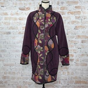 Vintage Y2K Reversible Floral Faux Leather Velcro Front Oversized Kimono Jacket